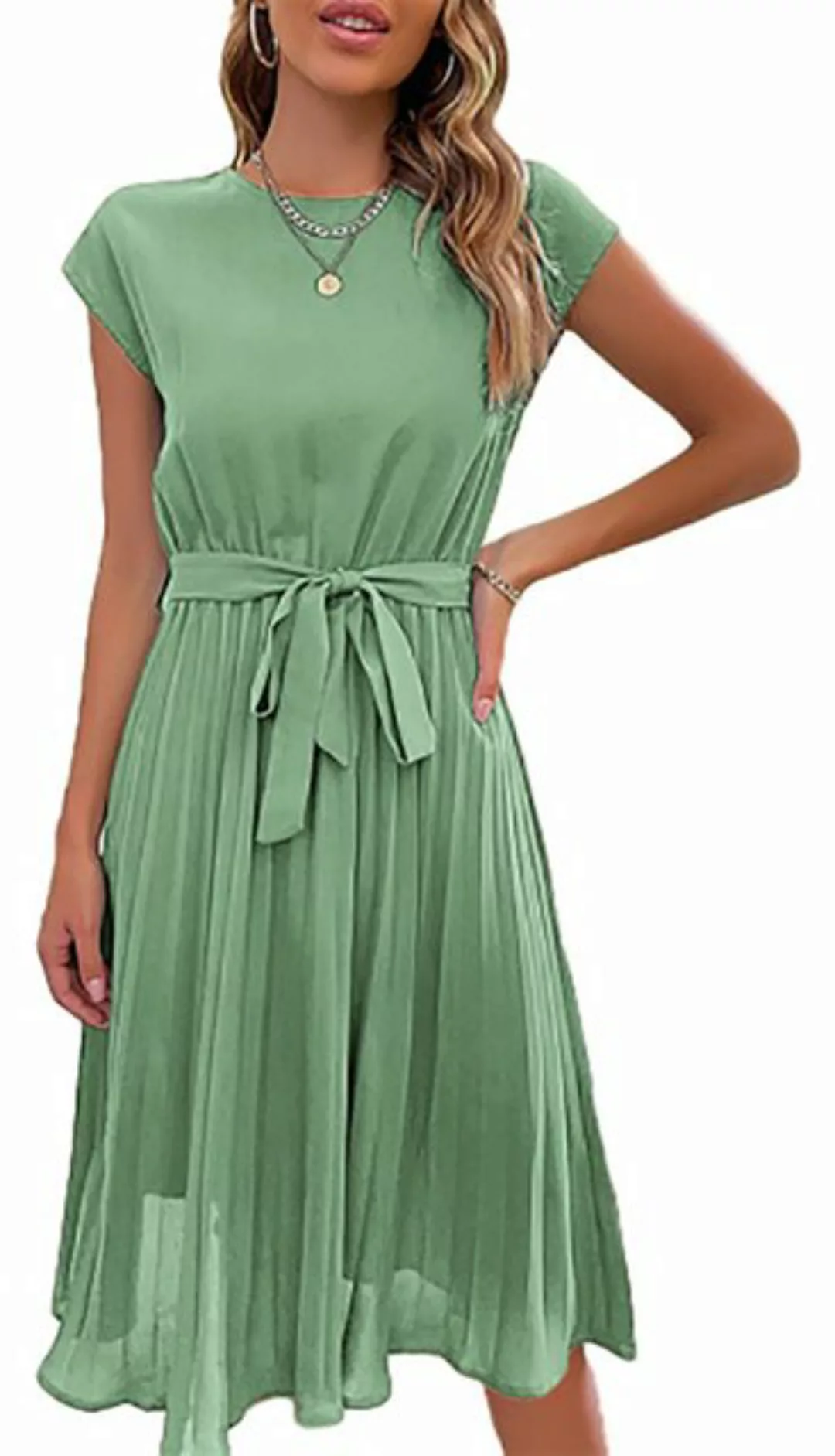 ZWY Abendkleid Damen einfarbig Midikleid, kurze Ärmel Strandkleid mit Schnü günstig online kaufen