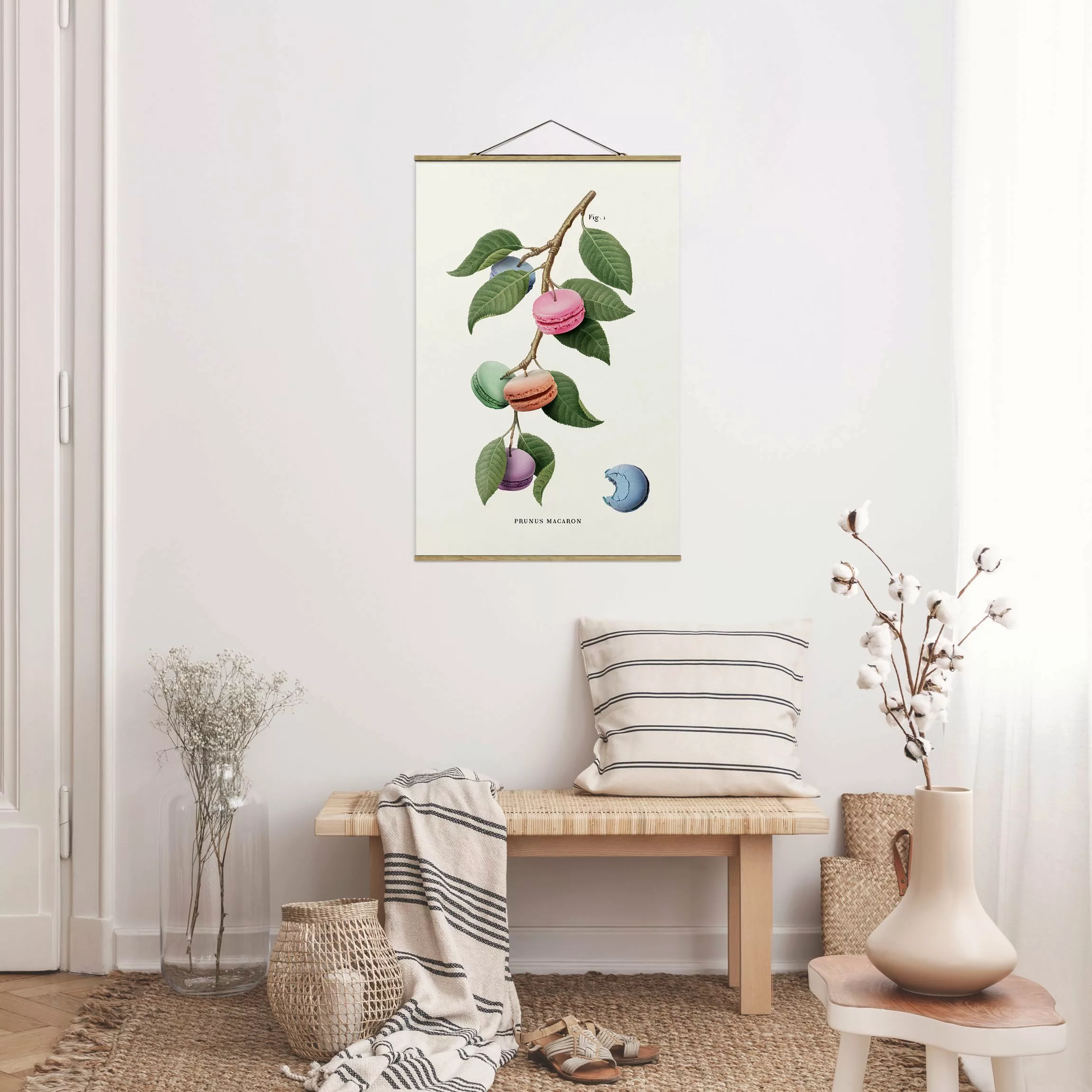 Stoffbild mit Posterleisten Vintage Pflanze - Macaron günstig online kaufen