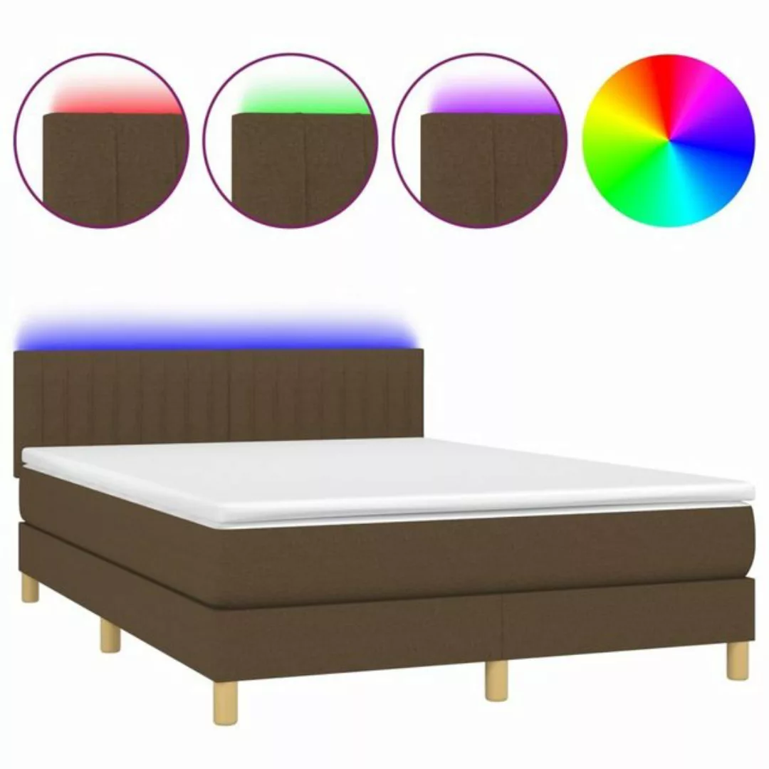 vidaXL Boxspringbett Boxspringbett mit Matratze LED Dunkelbraun 140x190 cm günstig online kaufen