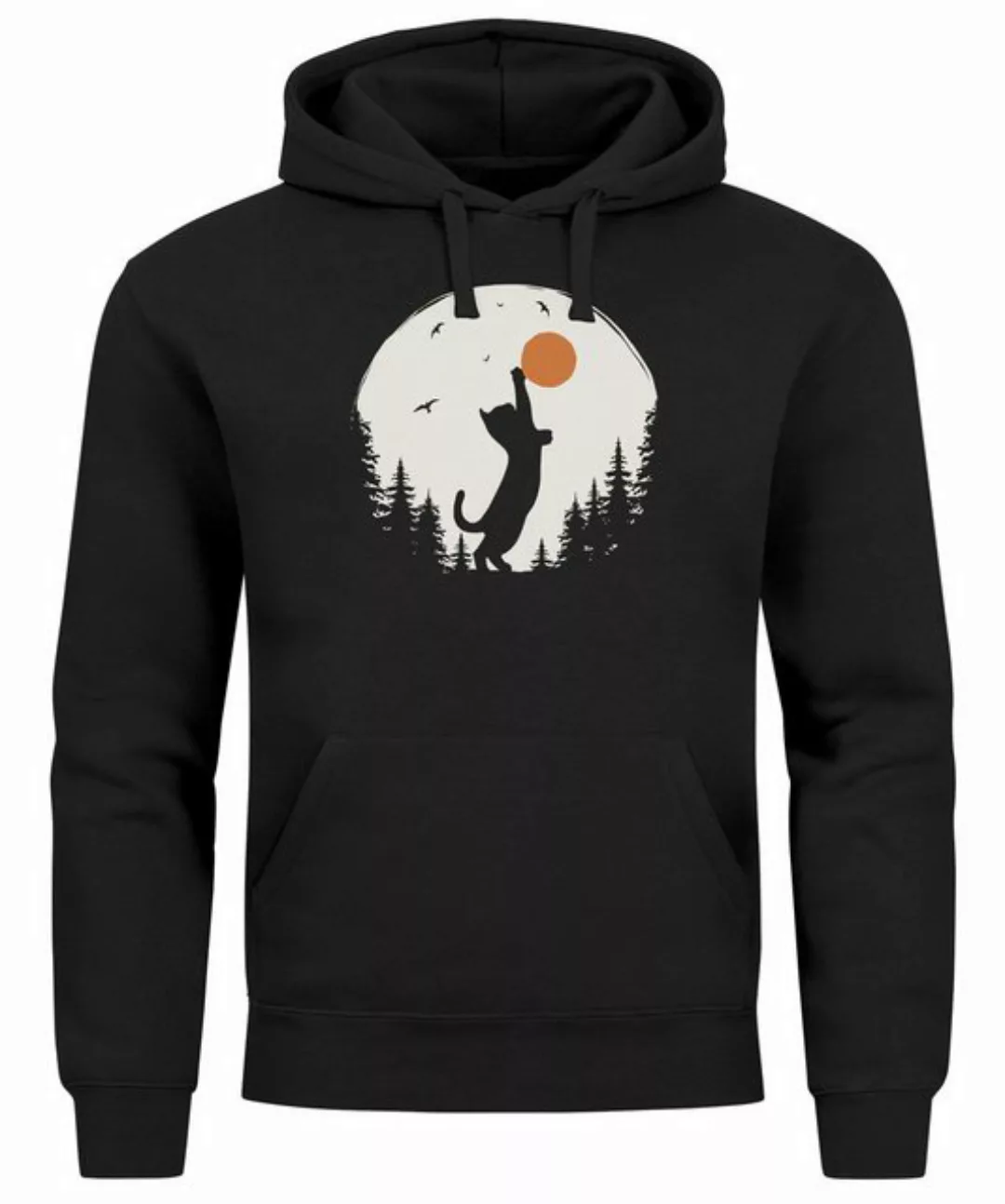 Neverless Hoodie Hoodie Herren mit Frontprint Katze Silhouette Natur Aufdru günstig online kaufen