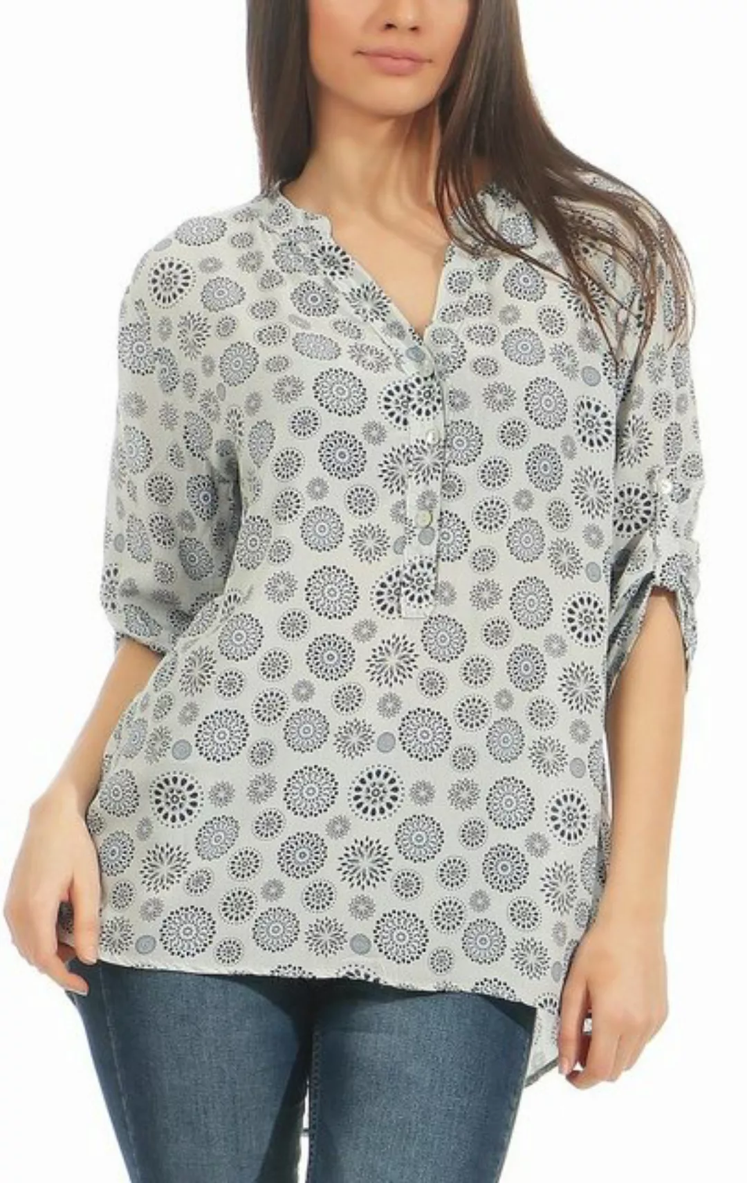 malito more than fashion Schlupfbluse 6703 Bluse mit Kreis Blumen Print 3/4 günstig online kaufen