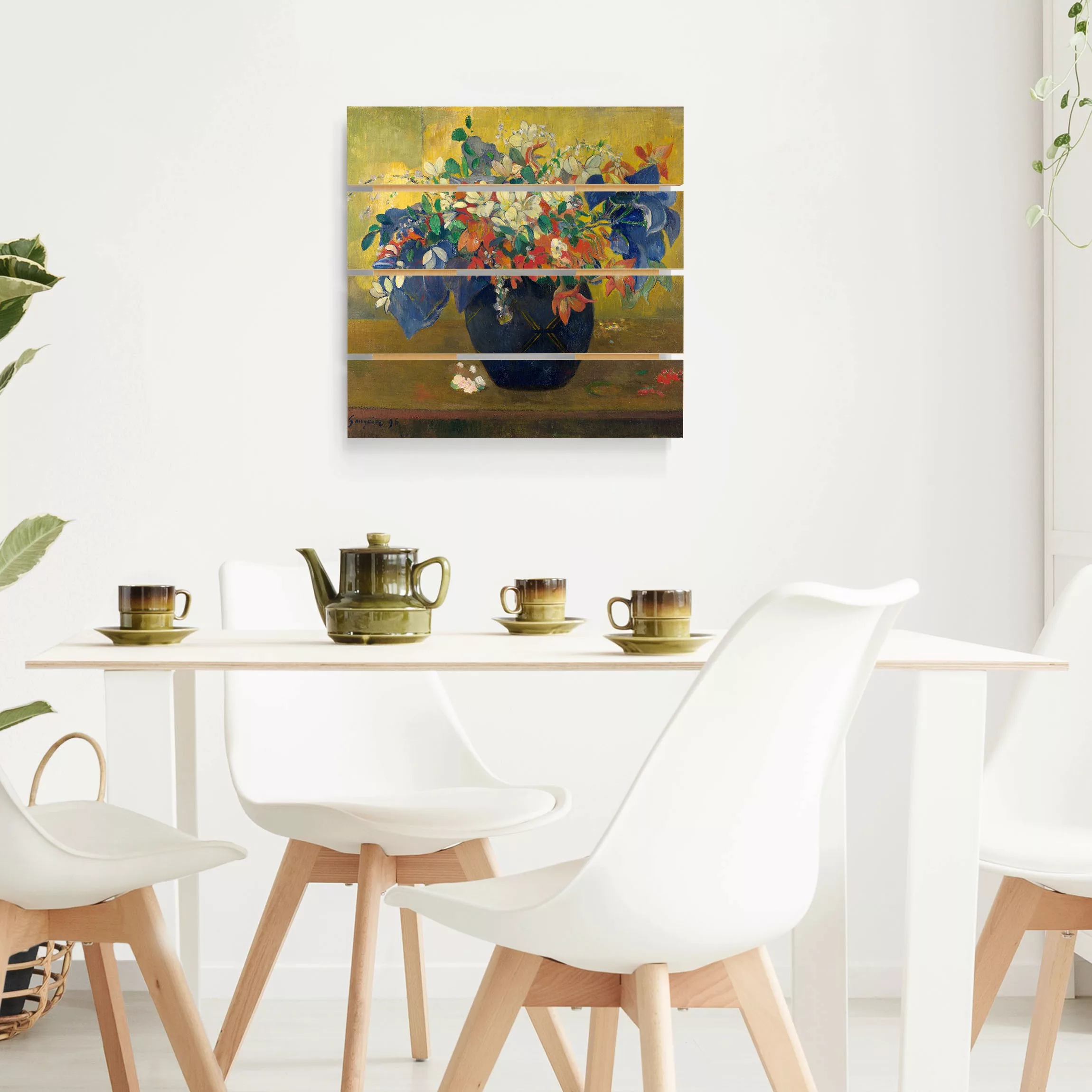 Holzbild Plankenoptik Blumen - Quadrat Paul Gauguin - Vase mit Blumen günstig online kaufen