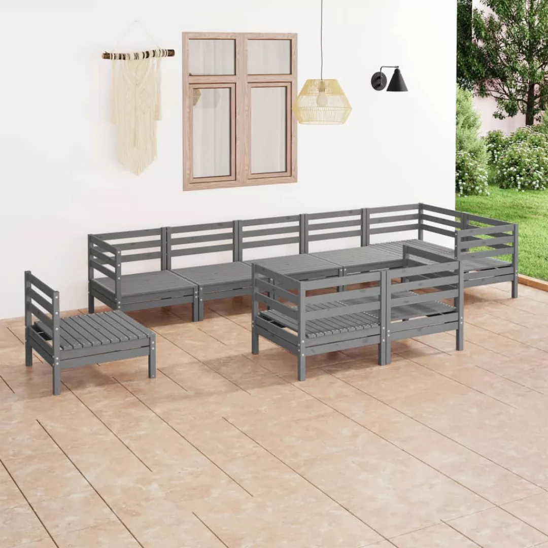 9-tlg. Garten-lounge-set Massivholz Kiefer Grau günstig online kaufen