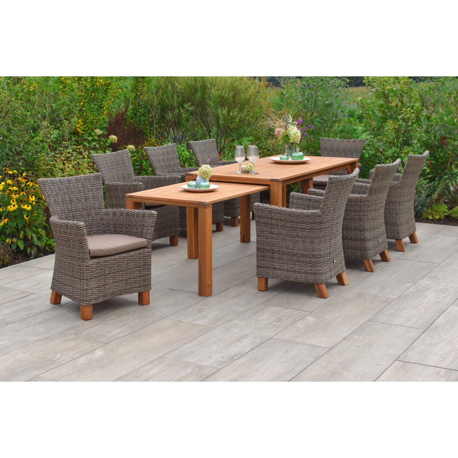 Merxx Toskana Set 9-tlg. 8 Sessel Flex-Gartentisch Ausziehbar Natur günstig online kaufen