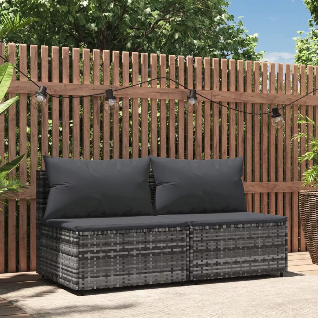 Vidaxl Garten-mittelsofas Mit Kissen 2 Stk. Grau Poly Rattan günstig online kaufen