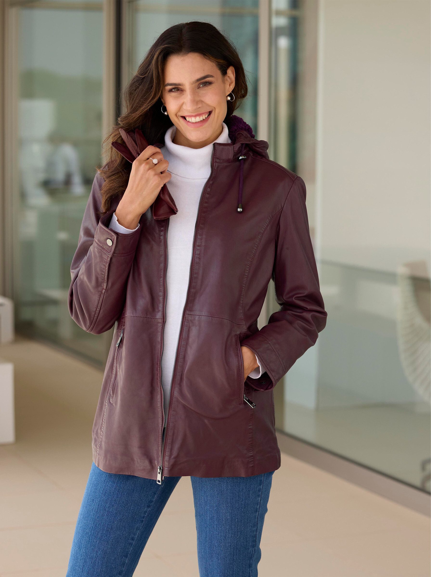 Inspirationen Lederjacke, mit Kapuze günstig online kaufen