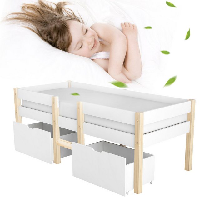 Refined Living Kinderbett Massives Kiefernholzbett Hochbett Bett mit Schubl günstig online kaufen