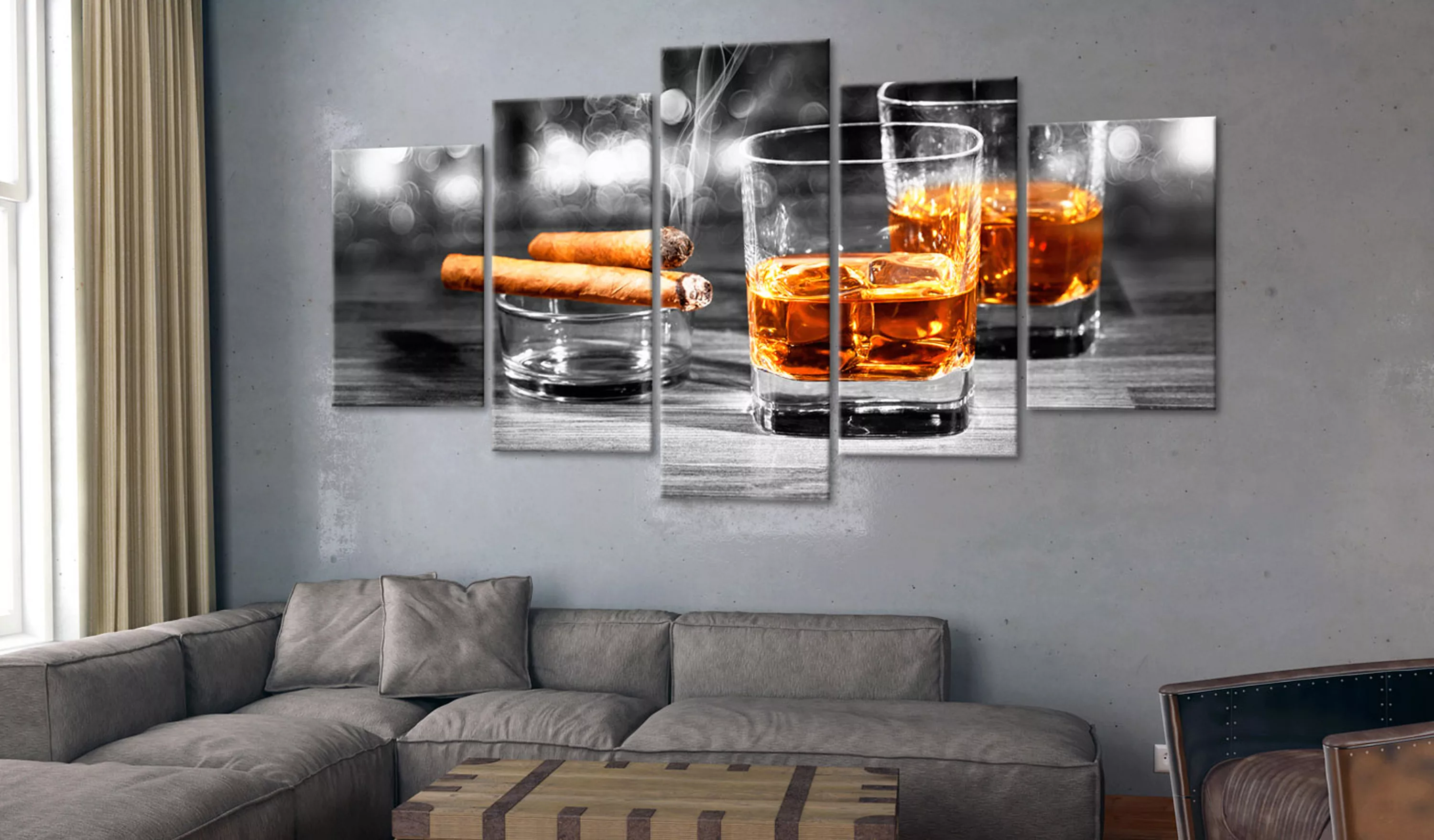 Wandbild - Cigars And Whiskey (5 Parts) Wide günstig online kaufen