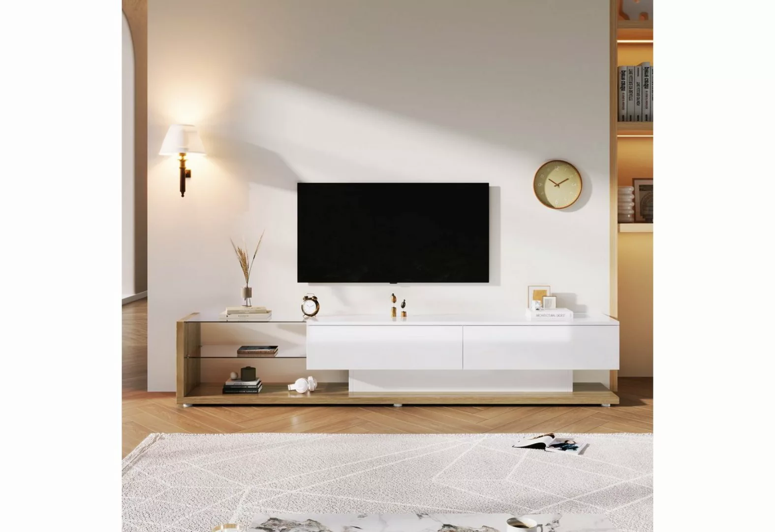 Celya TV-Schrank Glastrennwände und variable LED-Beleuchtung, Fernsehtisch günstig online kaufen