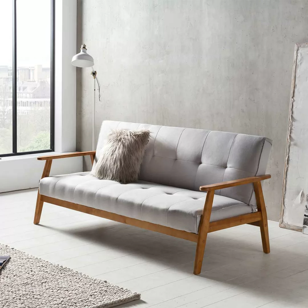 Zweier Sofa in Hellgrau Webstoff Schlaffunktion günstig online kaufen