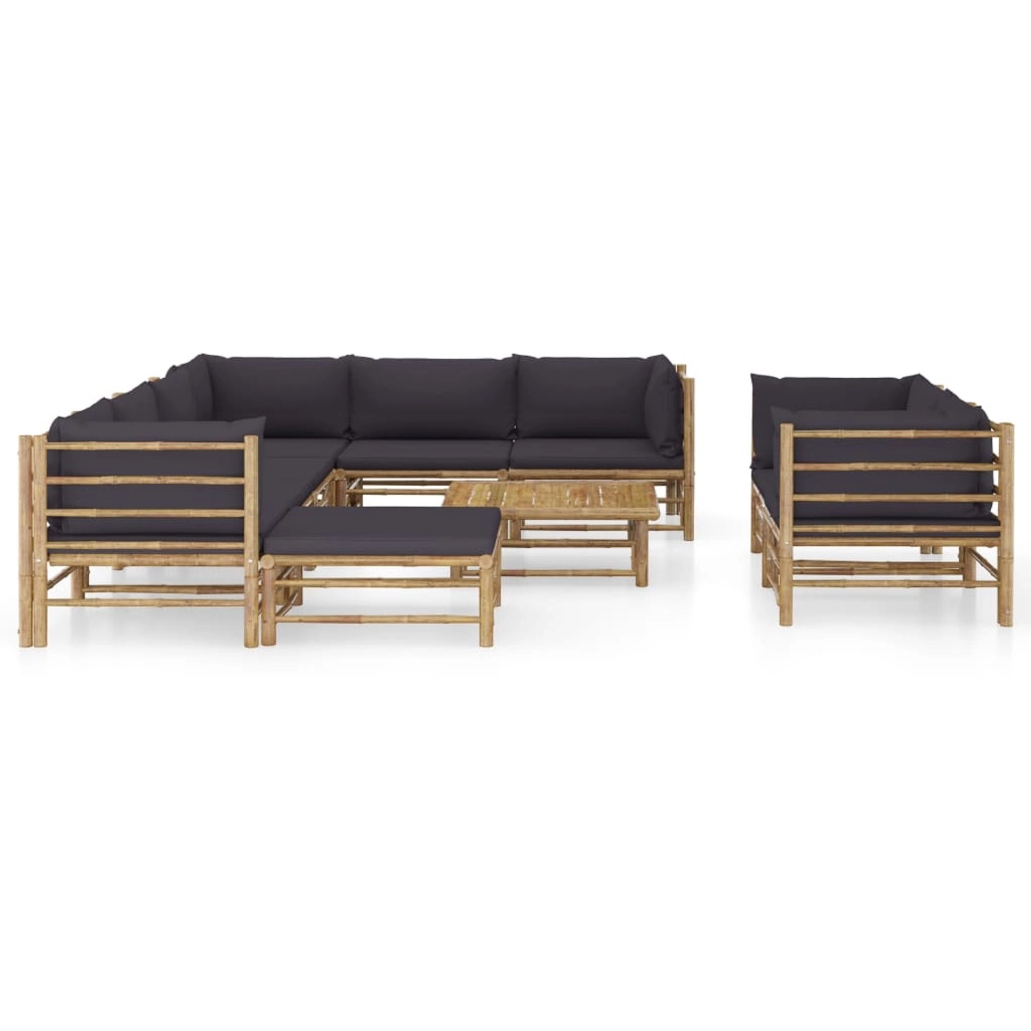 vidaXL 10-tlg Garten-Lounge-Set mit Dunkelgrauen Kissen Bambus Modell 1 günstig online kaufen