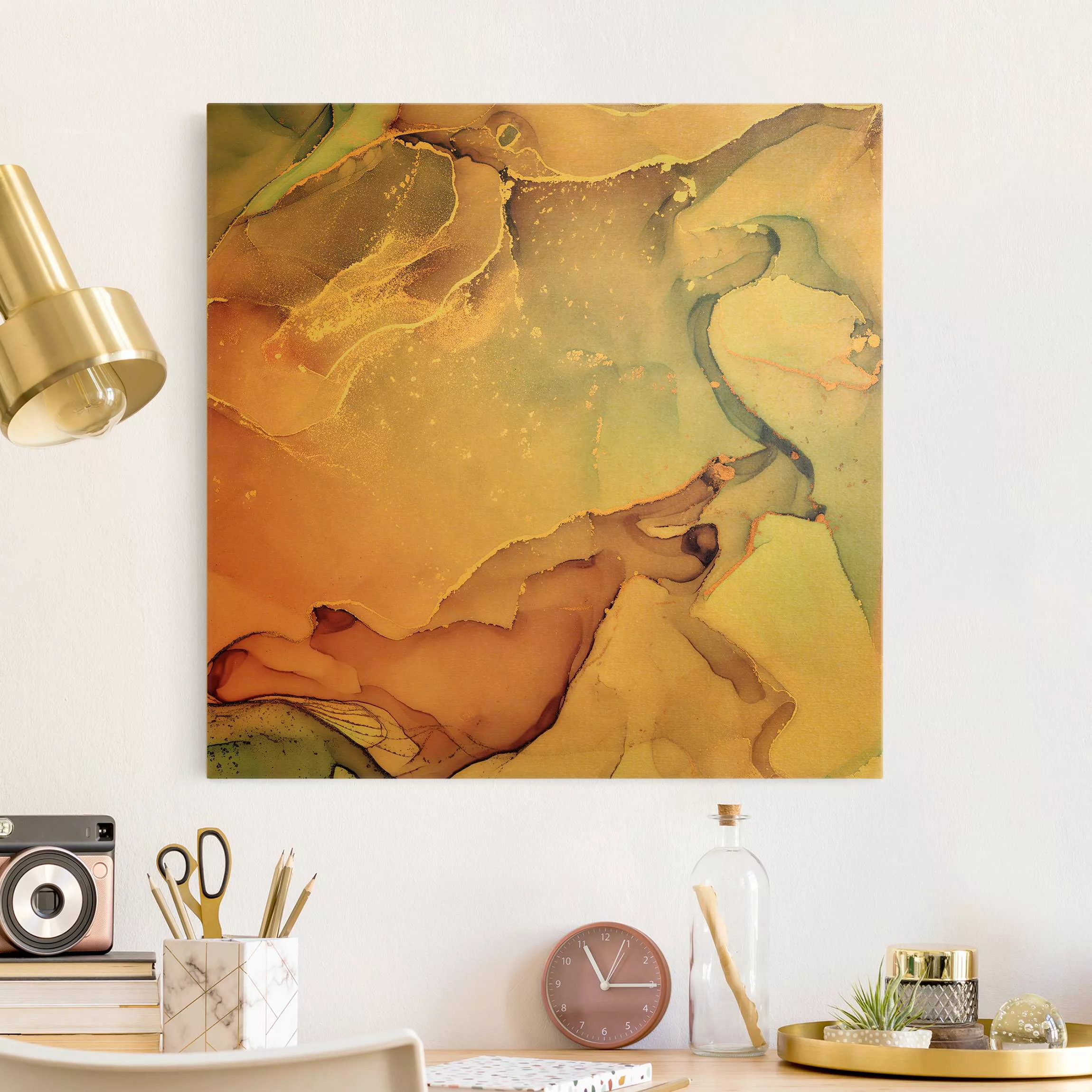 Leinwandbild Gold Aquarell Pastell Rosa mit Gold günstig online kaufen