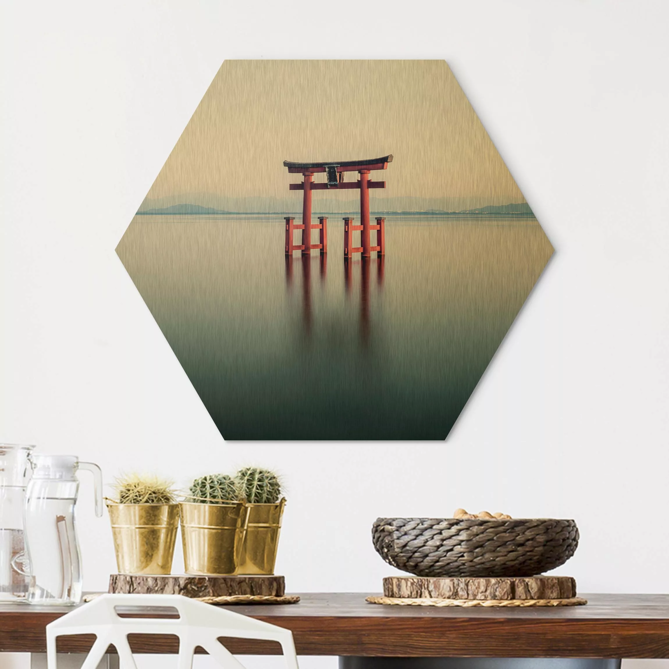 Hexagon-Alu-Dibond Bild Torii im Wasser günstig online kaufen