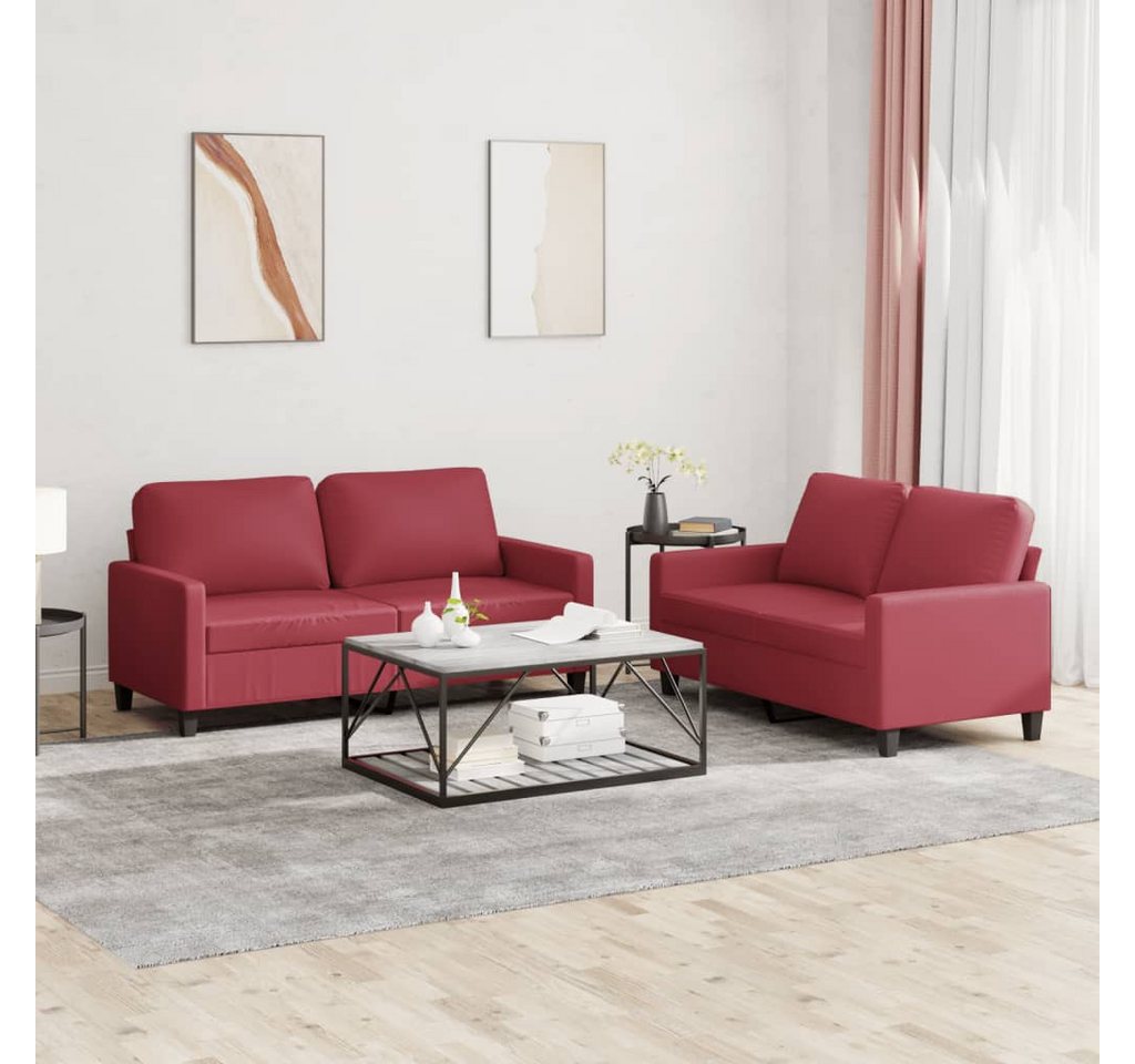 vidaXL Sofa Sofagarnitur mit Kissen Kunstleder, Standard, Rot günstig online kaufen