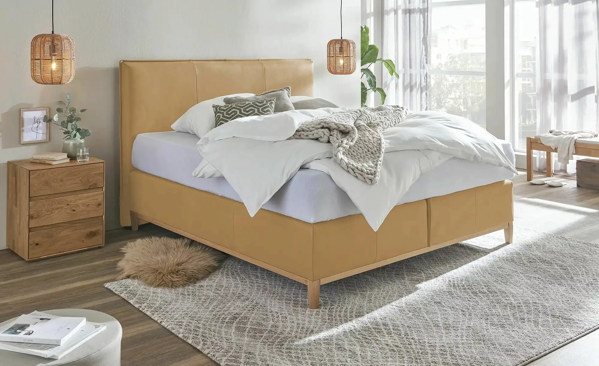 Boxspringbett Echtleder-Bezug Lyon ¦ braun ¦ Maße (cm): B: 168 H: 121 Bette günstig online kaufen