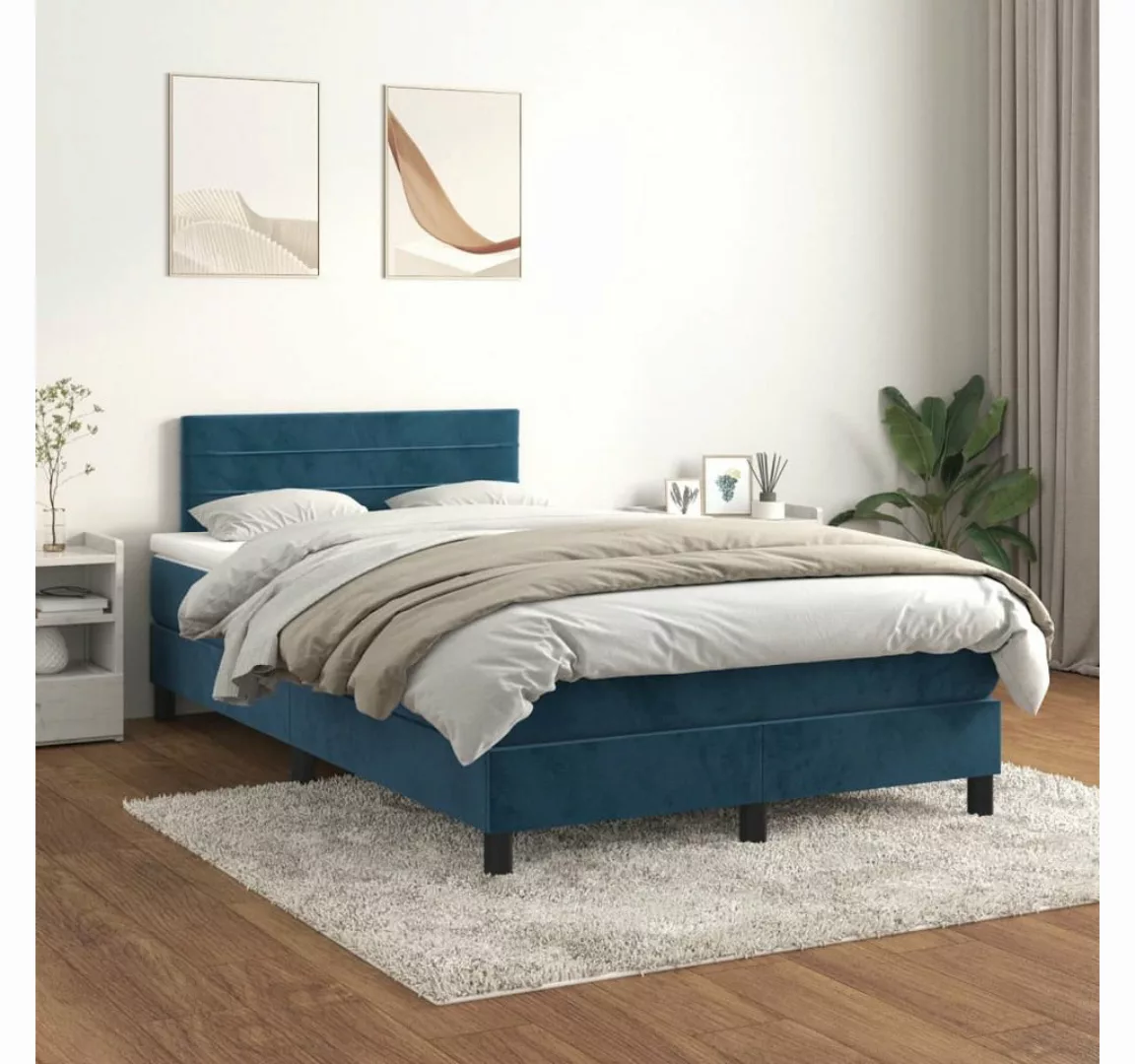 vidaXL Boxspringbett Boxspringbett mit Matratze Dunkelblau 120x200 cm Samt günstig online kaufen