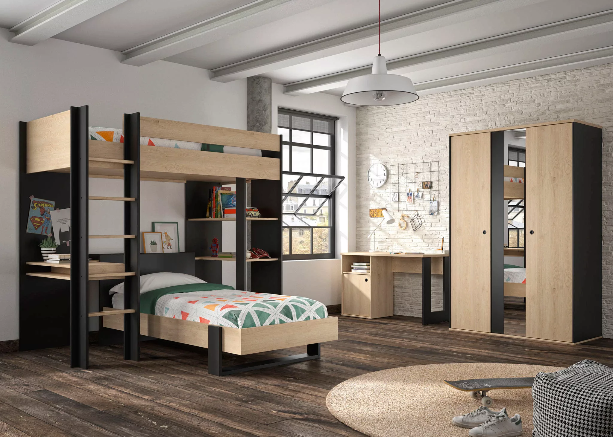 Gami Jugendzimmer-Set "Duplex", (4 tlg., Bett, Kleiderschrank, Schreibtisch günstig online kaufen