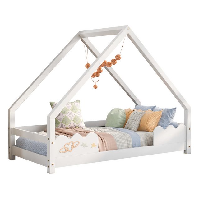 Flieks Kinderbett, Hausbett Kiefernholz Jugendbett 90x200cm günstig online kaufen