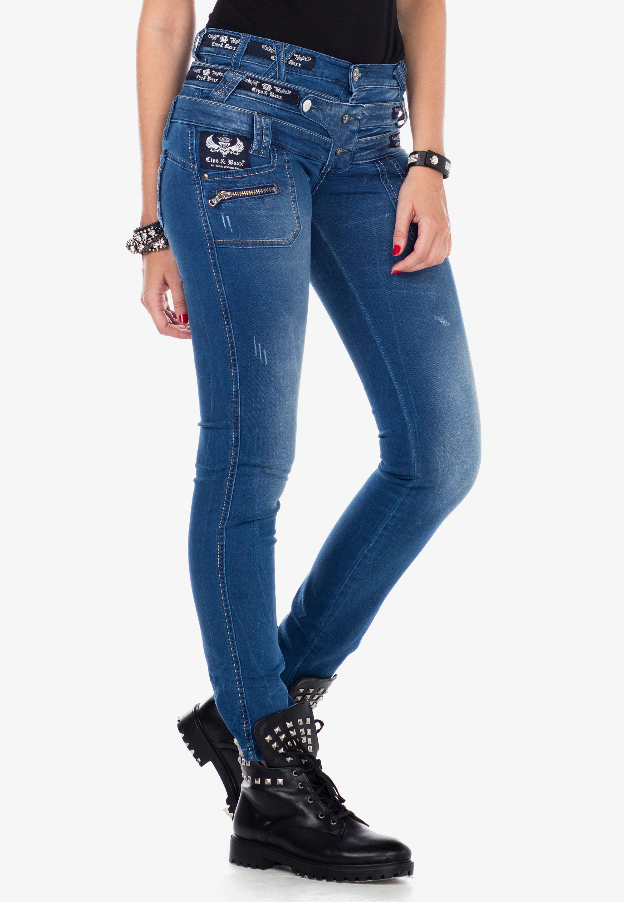 Cipo & Baxx Slim-fit-Jeans, mit auffälligem Dreifachbund in Slim Fit günstig online kaufen