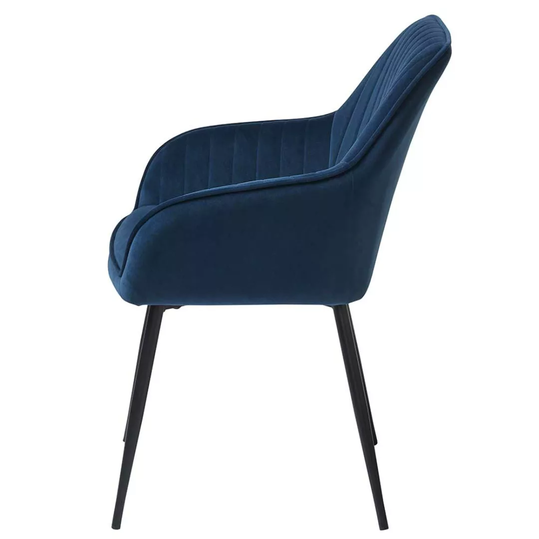 Esstisch Stühle Samt in Blau und Schwarz Gestell aus Metall (2er Set) günstig online kaufen