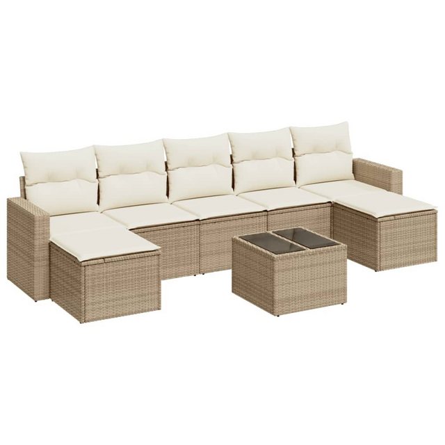 vidaXL Sofaelement 8-tlg. Garten-Sofagarnitur mit Kissen Beige Poly Rattan günstig online kaufen