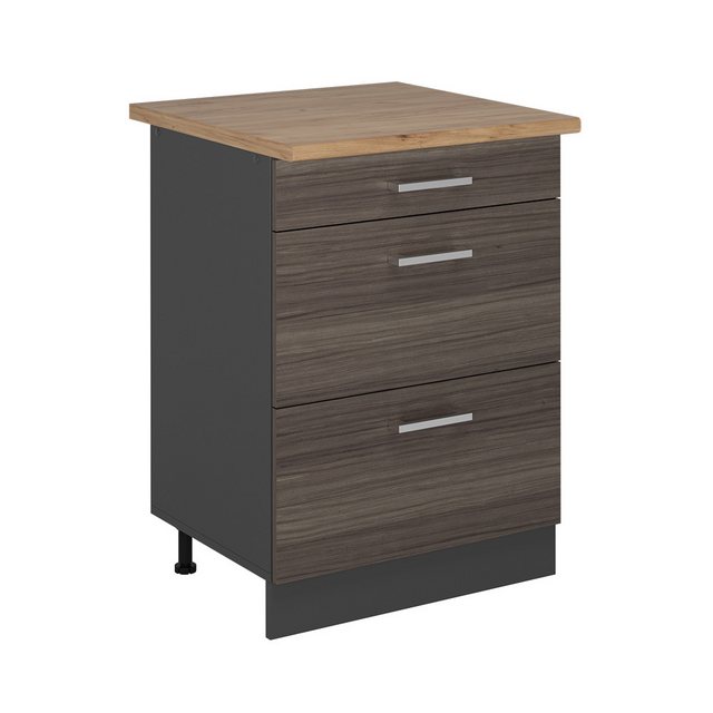 Vicco Unterschrank R-Line, Edelgrau/Anthrazit, 60 cm mit Schubladen, AP Eic günstig online kaufen