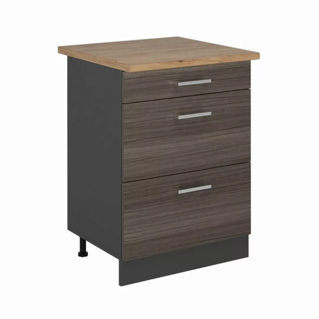 Vicco Unterschrank R-Line, Edelgrau/Anthrazit, 60 cm mit Schubladen, AP Eic günstig online kaufen