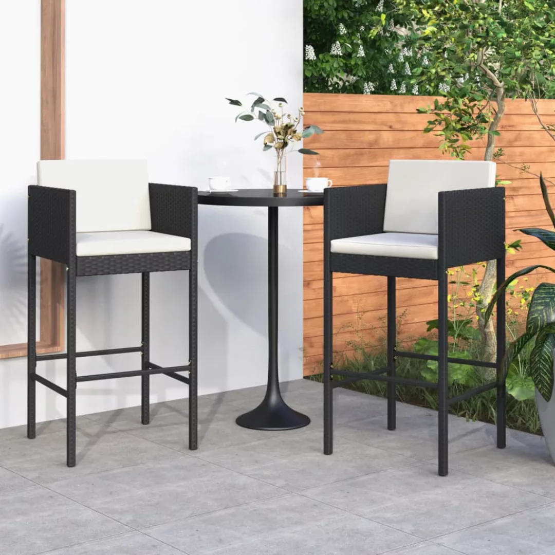 Barhocker 2 Stk. Mit Kissen Schwarz Poly Rattan günstig online kaufen