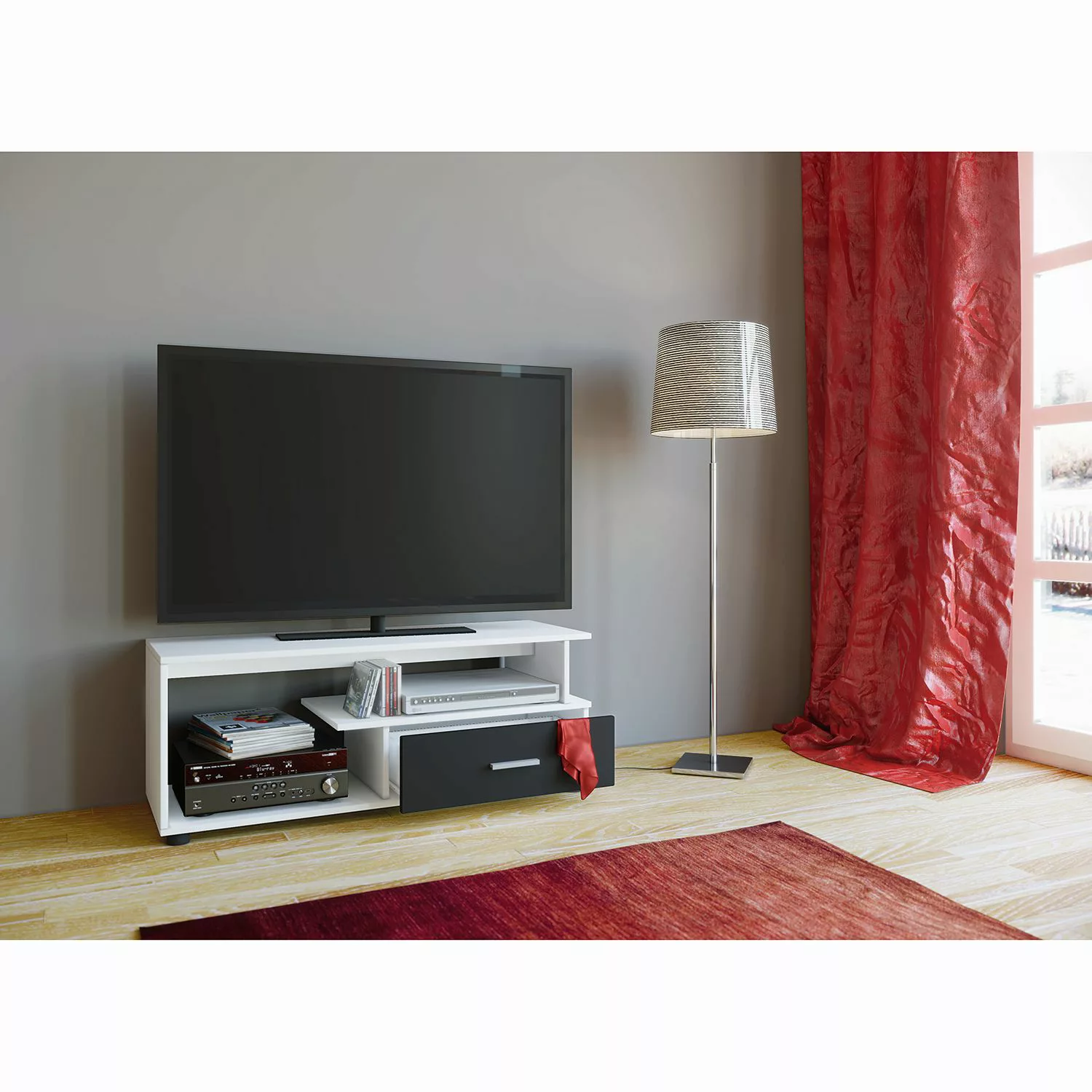 TV-Lowboard VCM Rimini - Weiß/Schwarz günstig online kaufen