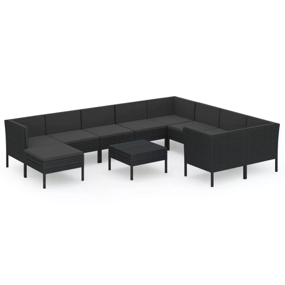 11-tlg. Garten-lounge-set Mit Auflagen Poly Rattan Schwarz günstig online kaufen