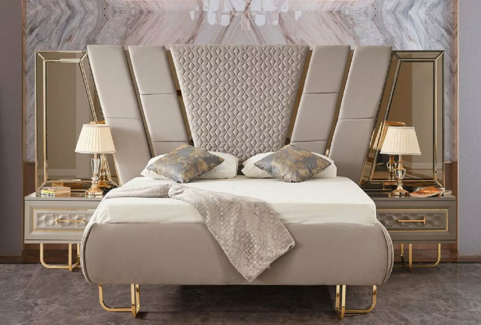 Casa Padrino Bett Casa Padrino Luxus Art Deco Schlafzimmer Set Grau / Gold günstig online kaufen