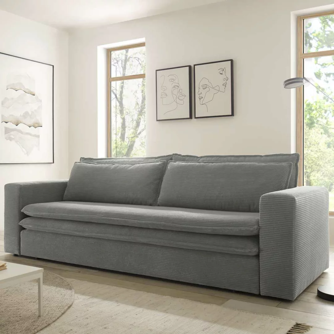 Hellgraue Bett Couch aus Cord drei Sitzplätzen günstig online kaufen