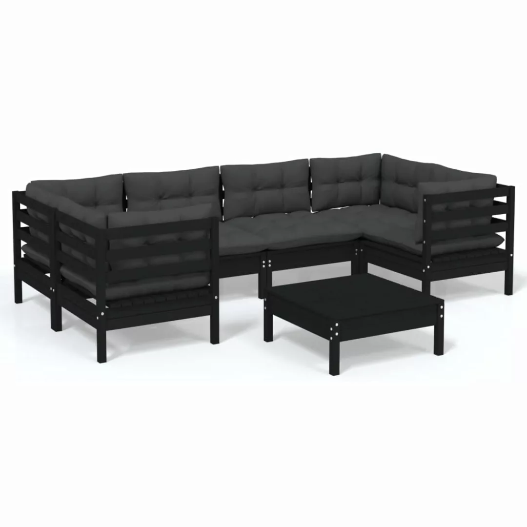 7-tlg. Garten-lounge-set Mit Kissen Schwarz Kiefernholz günstig online kaufen