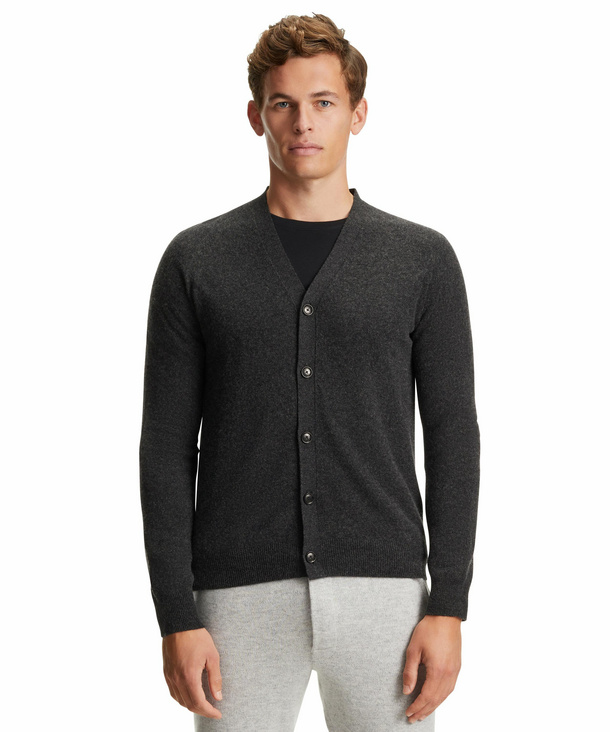 FALKE Herren Cardigan V-Ausschnitt, L, Grau, Uni, Kaschmir, 60184-398604 günstig online kaufen