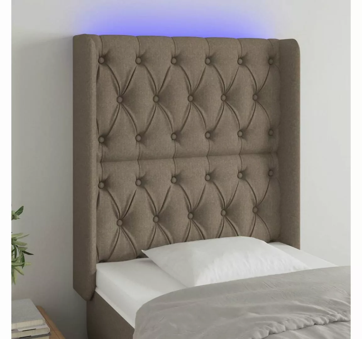 vidaXL Bett, LED Kopfteil Taupe 83x16x118/128 cm Stoff günstig online kaufen