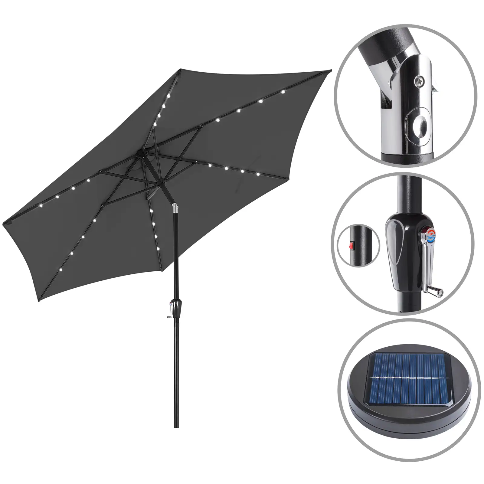LED Solar Sonnenschirm Miami Anthrazit Alu Ø270cm günstig online kaufen