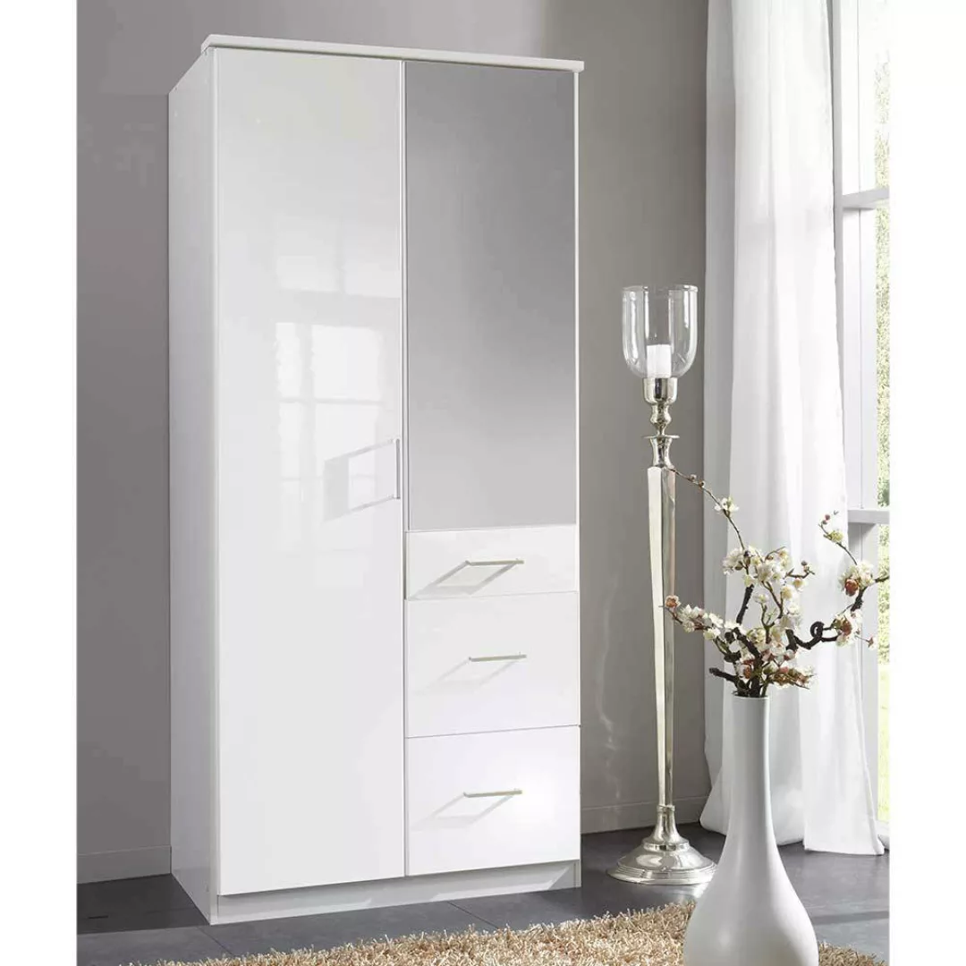 Jugendkleiderschrank mit Spiegeltür in Weiß 91x199x58 cm günstig online kaufen