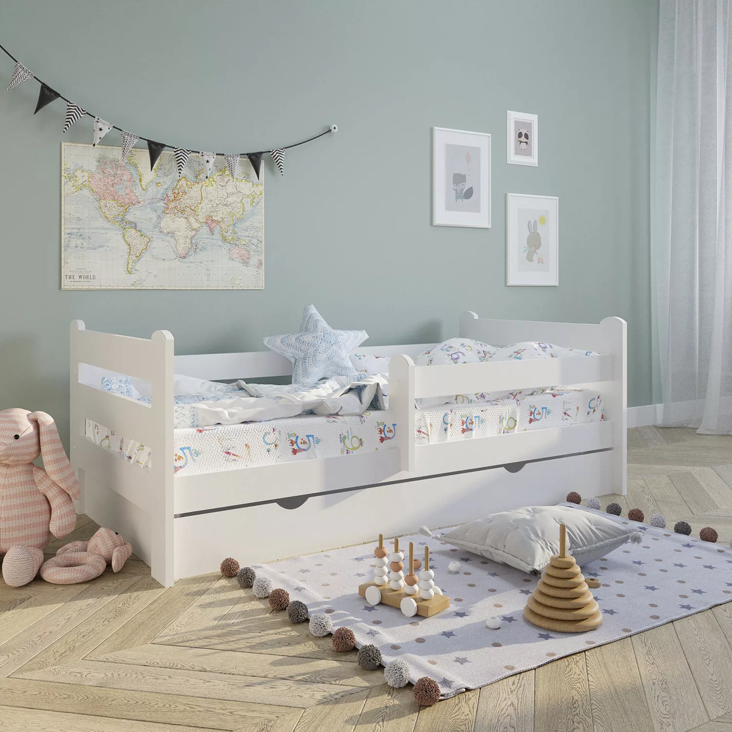 Kids Collective Kinderbett weiß 80x160 90x200 Jugendbett mit Schublade Raus günstig online kaufen