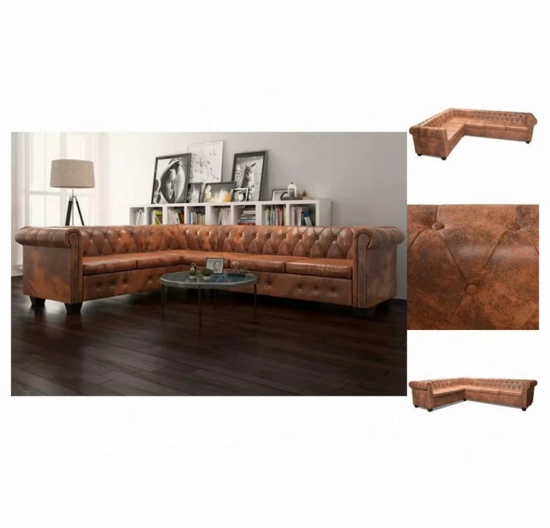 vidaXL Sofa Chesterfield Ecksofa 6-Sitzer Kunstleder Braun günstig online kaufen