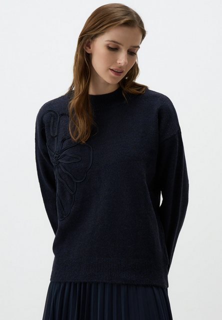 Jimmy Key Strickpullover Marineblau Blumen Bestickt Pullover günstig online kaufen