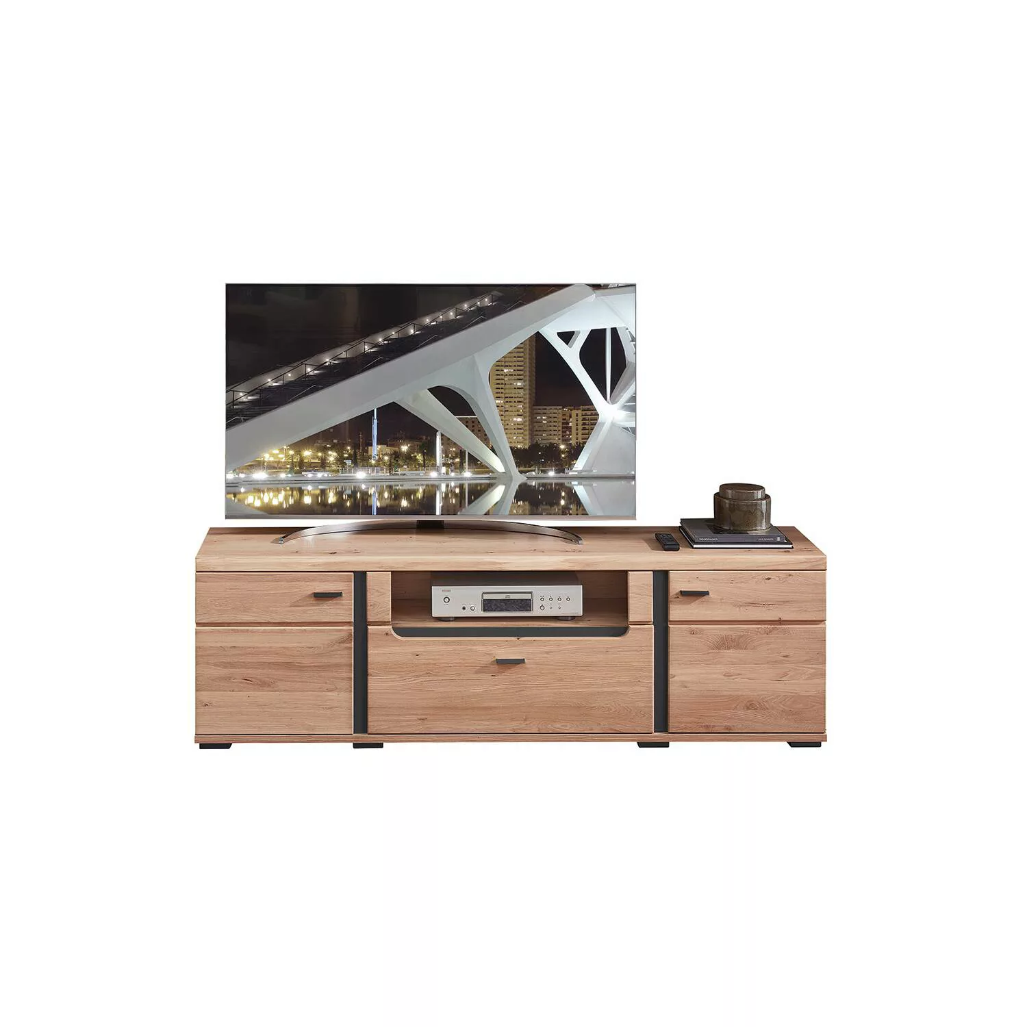 Fernsehtisch Lowboard mit Massivholzfront STAVEN-36 in Old Artisan Oak Nb. günstig online kaufen
