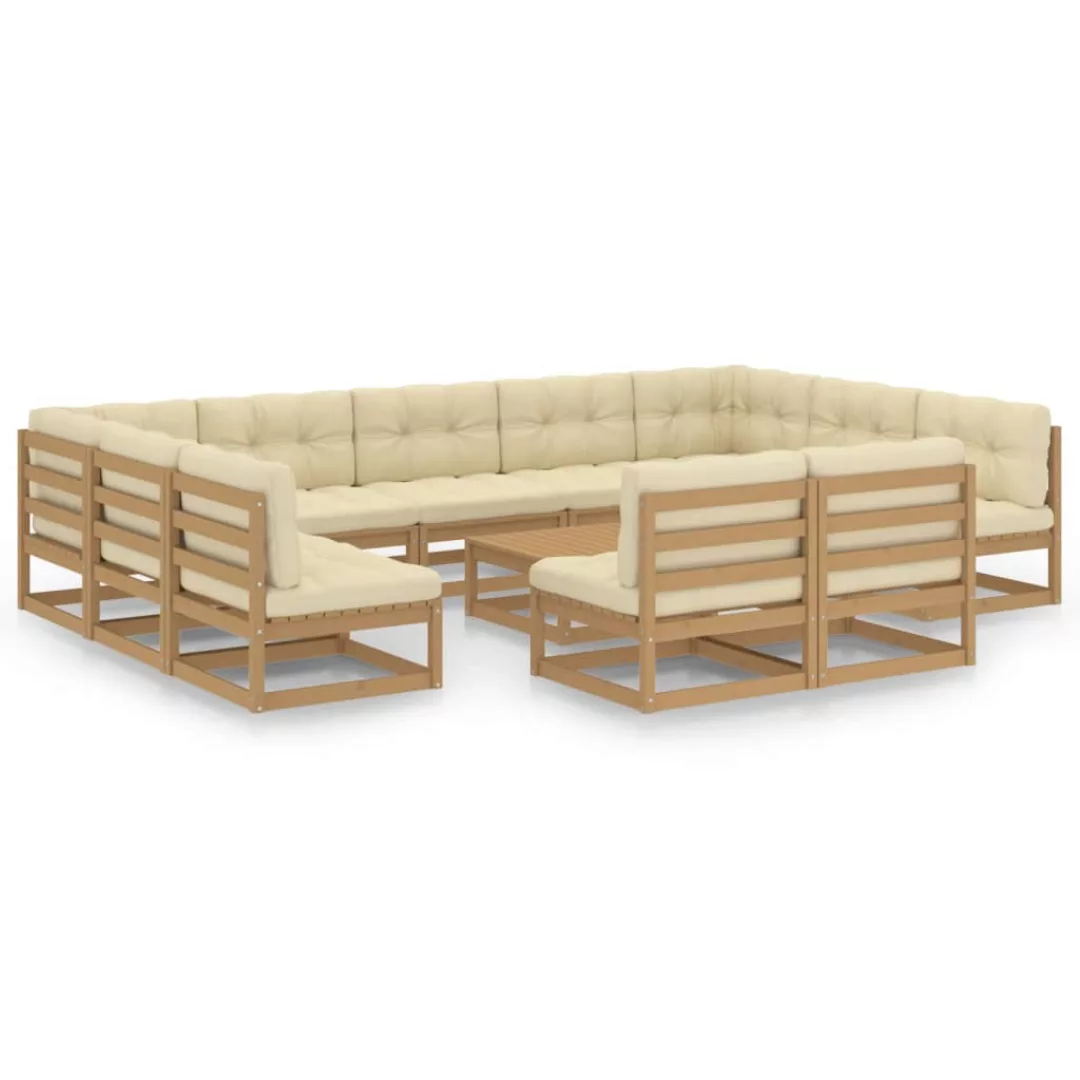 12-tlg. Garten-lounge-set Kissen Honigbraun Kiefer Massivholz günstig online kaufen