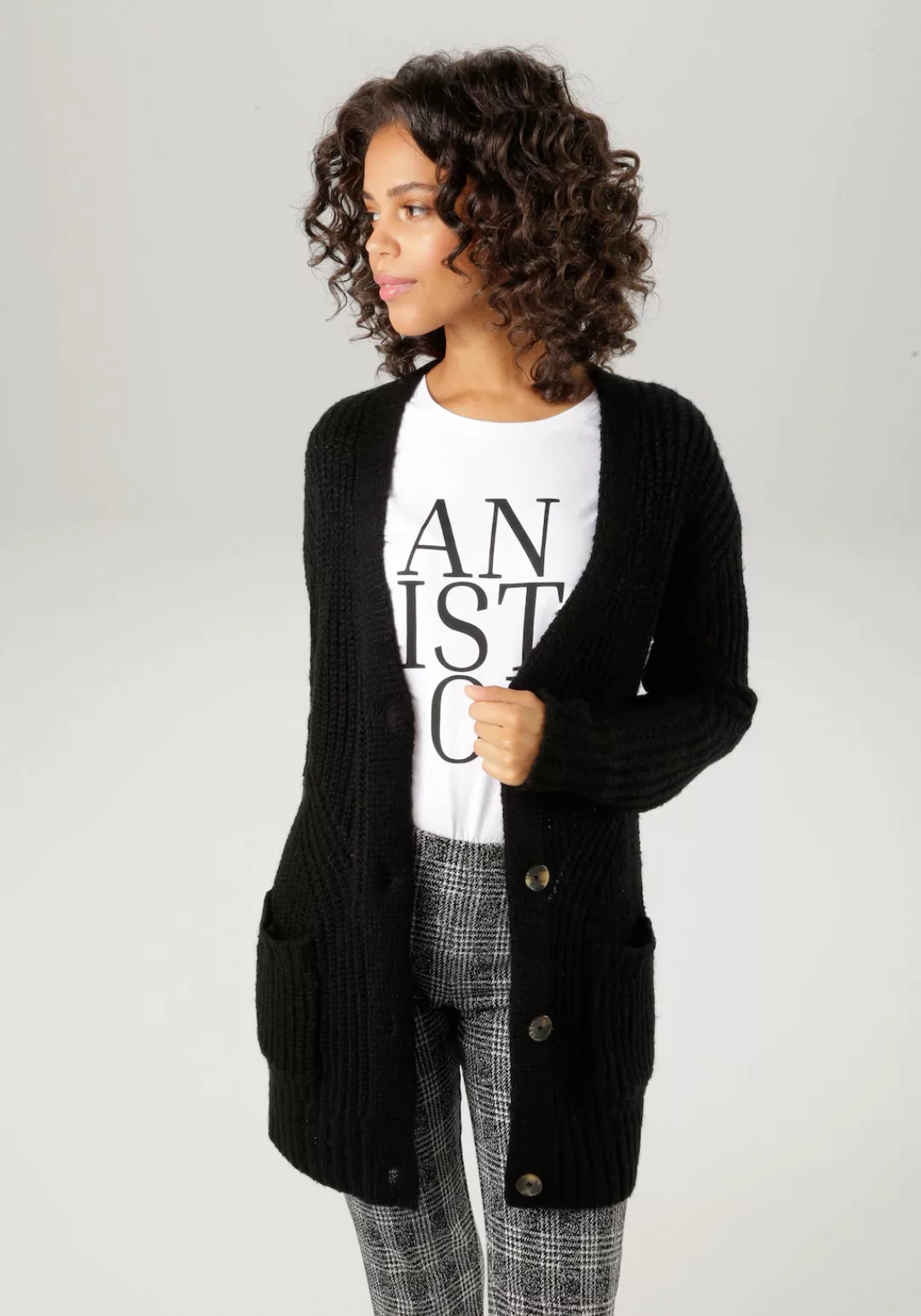 Aniston CASUAL Strickjacke, mit kunstvollem Strickmuster günstig online kaufen