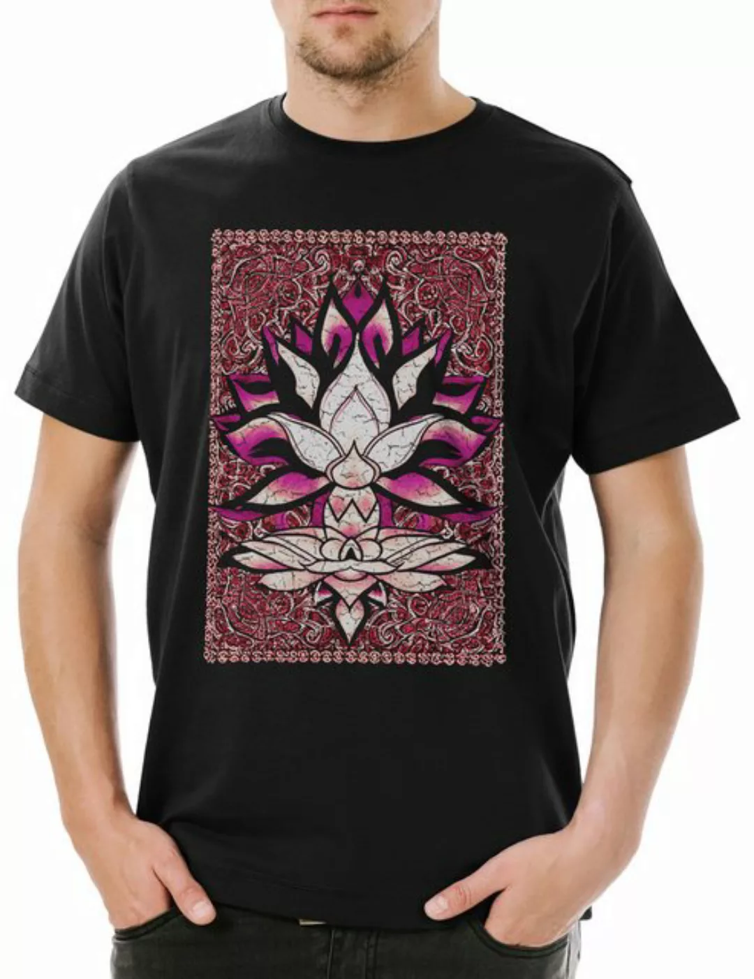 Urban Backwoods Print-Shirt Lotus And Ornaments Herren T-Shirt Chakra Yoga günstig online kaufen