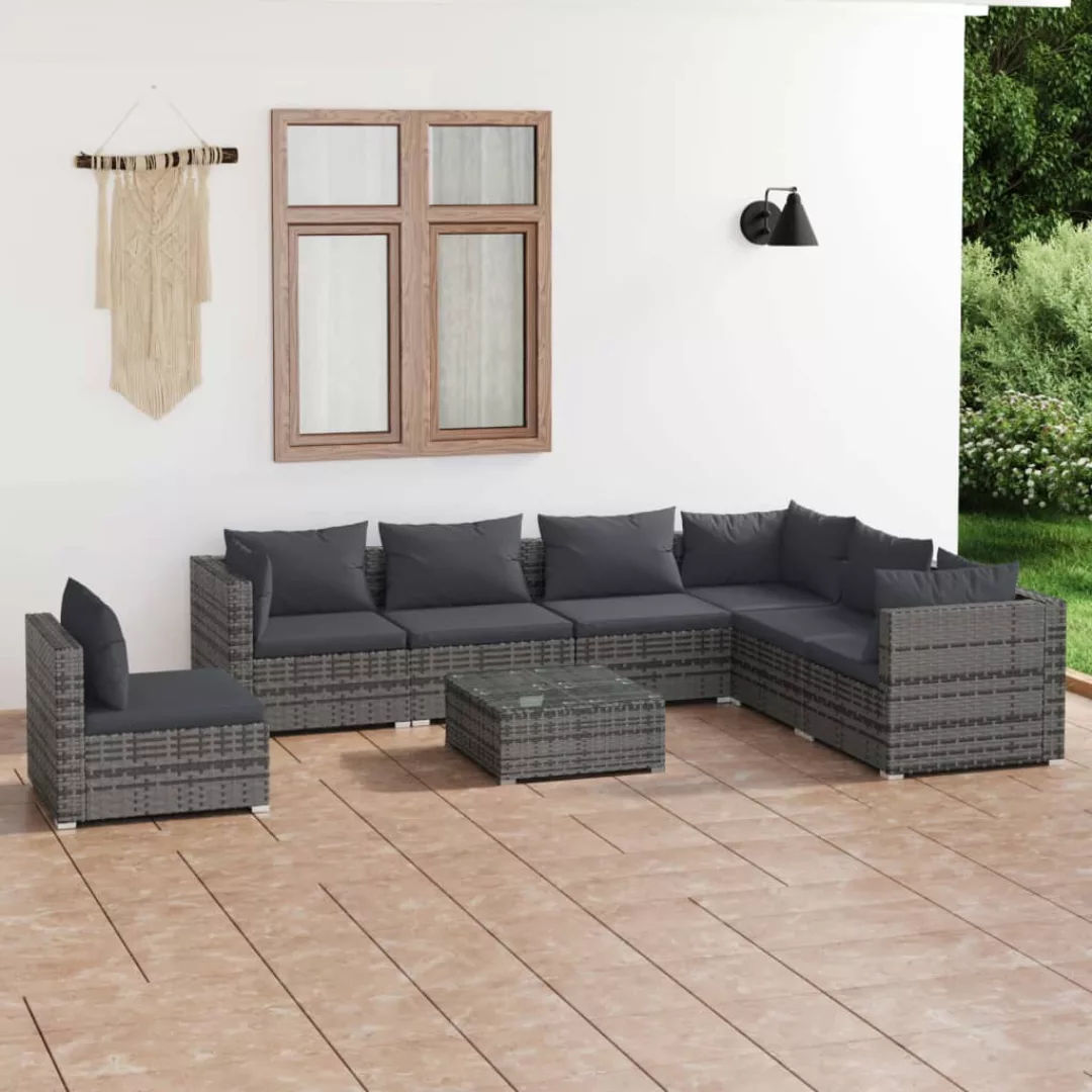 Vidaxl 8-tlg. Garten-lounge-set Mit Kissen Poly Rattan Grau günstig online kaufen