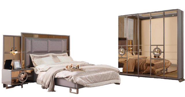 Xlmoebel Bett Set für Doppelbett im Schlafzimmer mit luxuriösen Holz-Nachtt günstig online kaufen