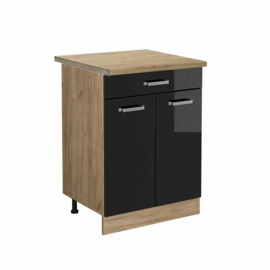 Vicco Unterschrank R-Line, Schwarz Hochglanz/Goldkraft Eiche, 60 cm mit Sch günstig online kaufen