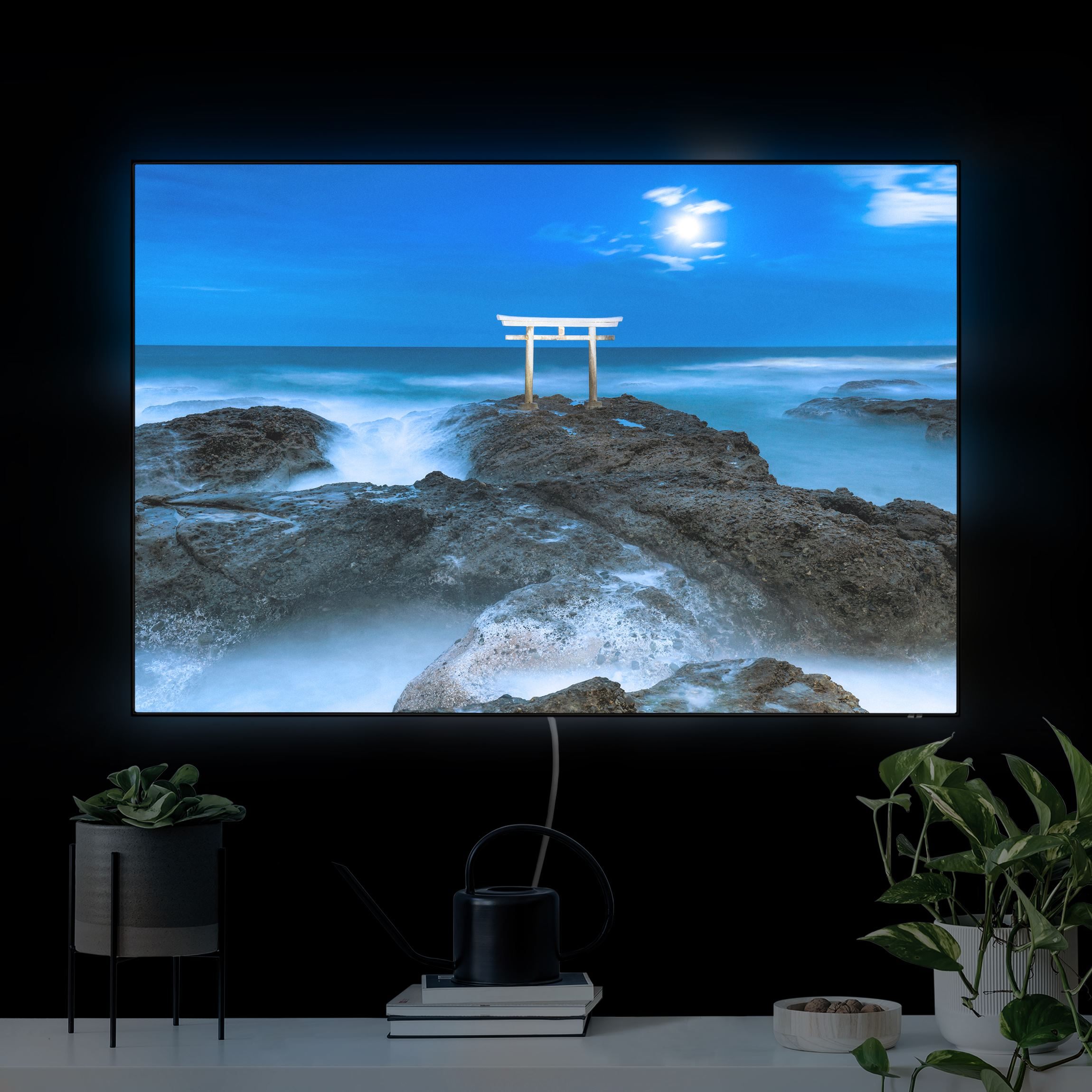 LED-Wechselbild Torii bei Vollmond am Meer günstig online kaufen