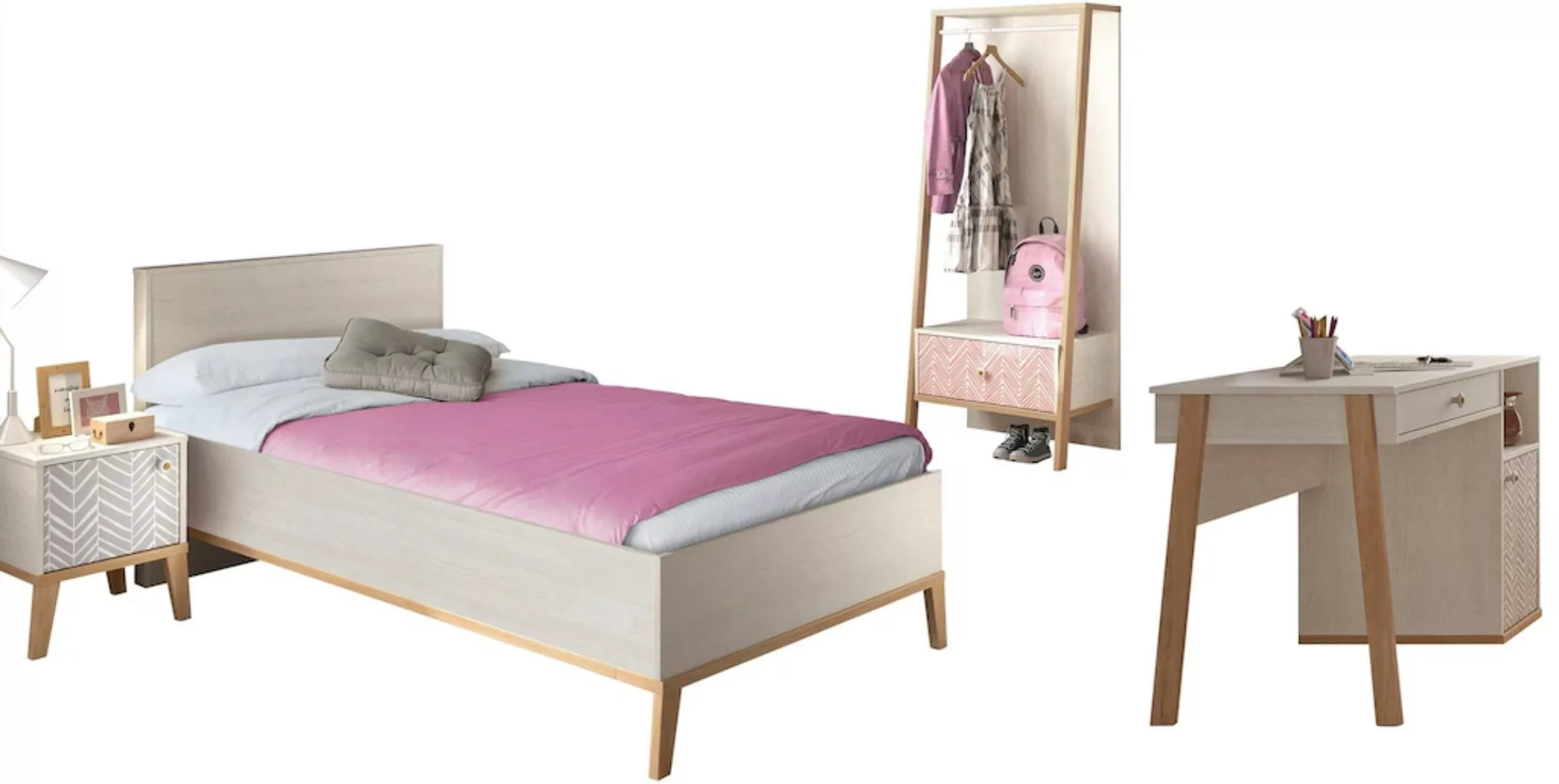 Gami Jugendzimmer-Set "Alika", (Set, 4 tlg., Kleiderständer, Bett, Nachttis günstig online kaufen