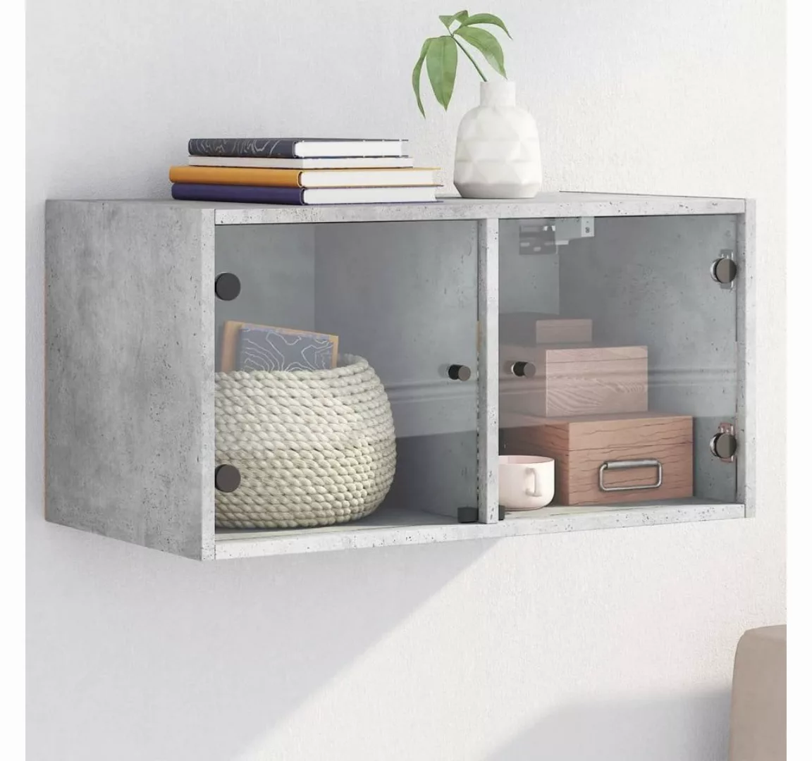 vidaXL Hängeschrank Wandschrank mit Glastüren Betongrau 68,5x37x35 cm (1-St günstig online kaufen